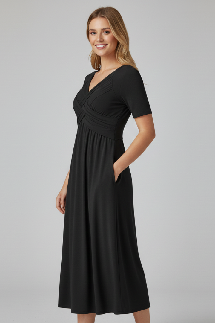 Women’s Summer Dress with V-neck and Short Sleeves