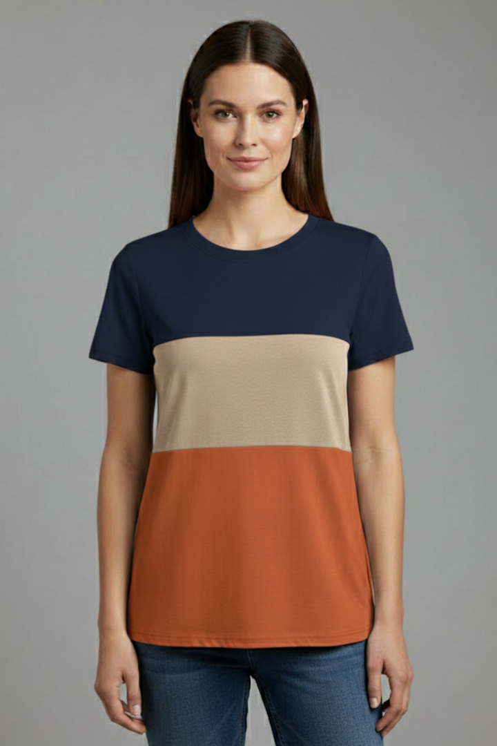 Women’s T-Shirt with Colour Block Panels and Short Sleeves