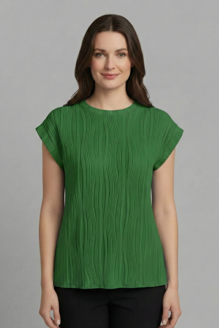 Women’s T-Shirt with High Neckline and Pleated Surface