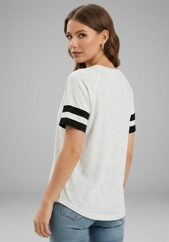 Women’s T-Shirt with Raglan Sleeves and Striped Cuffs