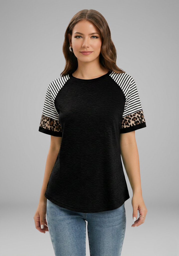 Women’s T-Shirt with Raglan Sleeves and Striped Cuffs