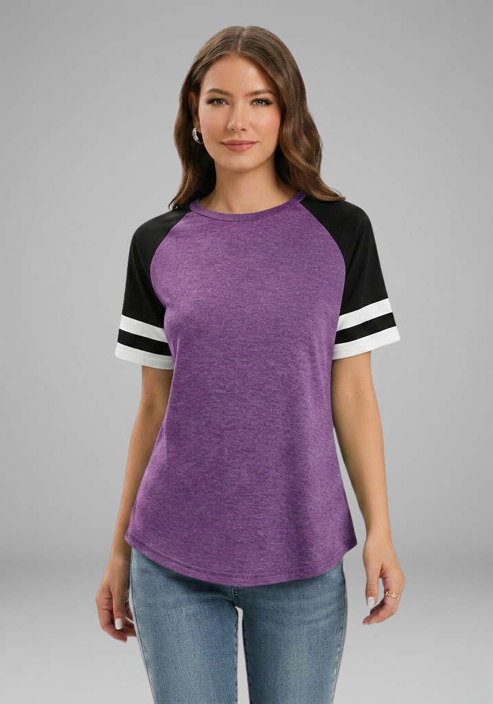 Women’s T-Shirt with Raglan Sleeves and Striped Cuffs