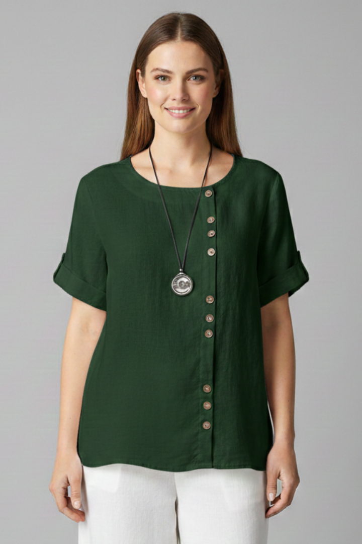 Women’s T-Shirt with Round Neckline and Button Front