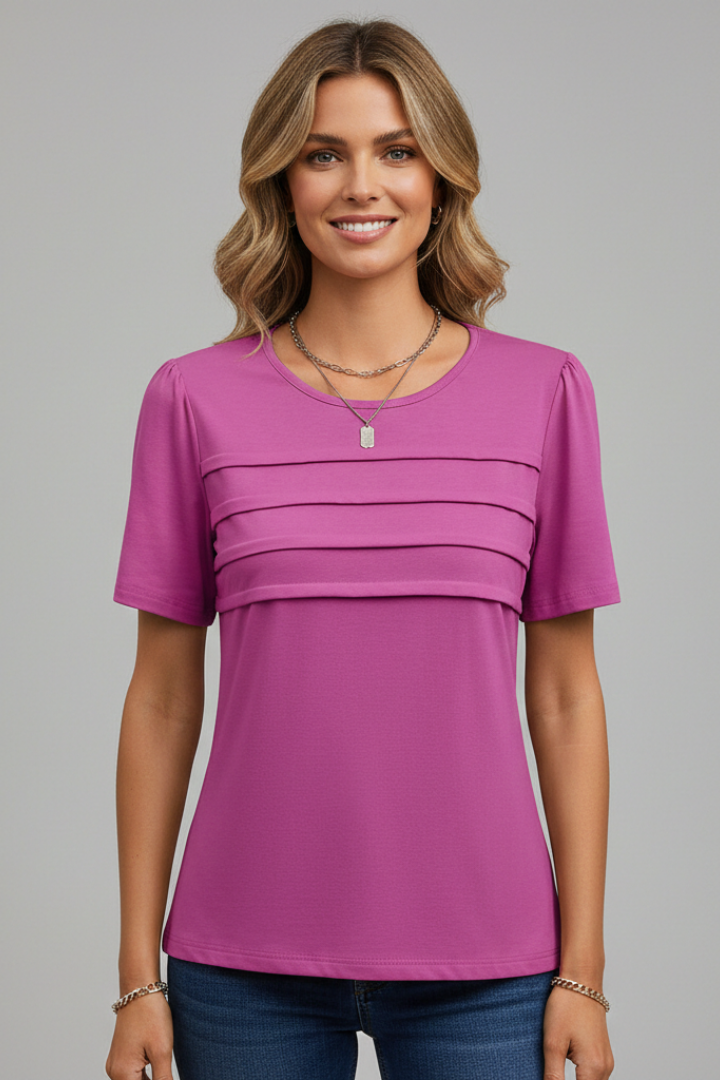 Women’s T-Shirt with Round Neckline and Layered Front