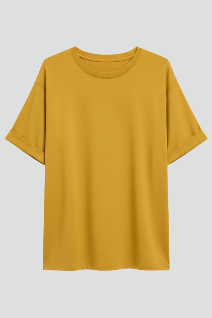 Women’s T-Shirt with Round Neckline and Rolled Sleeves