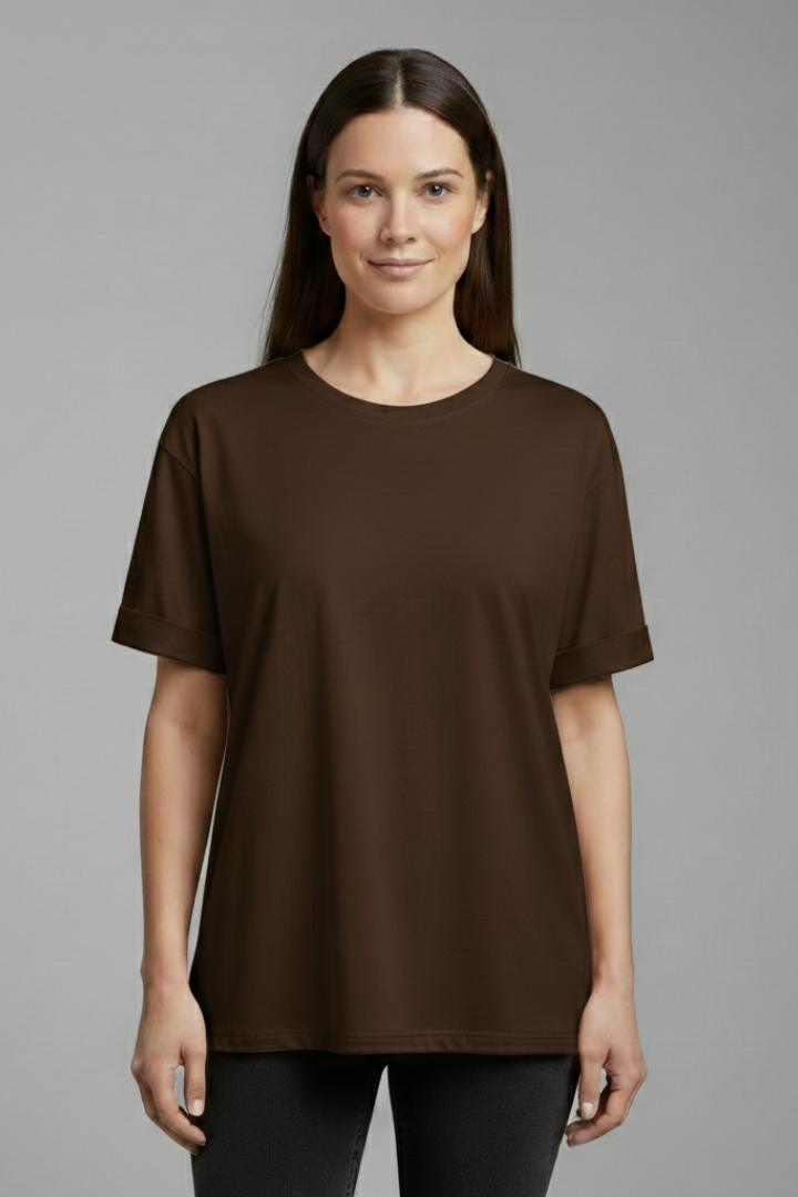 Women’s T-Shirt with Round Neckline and Rolled Sleeves
