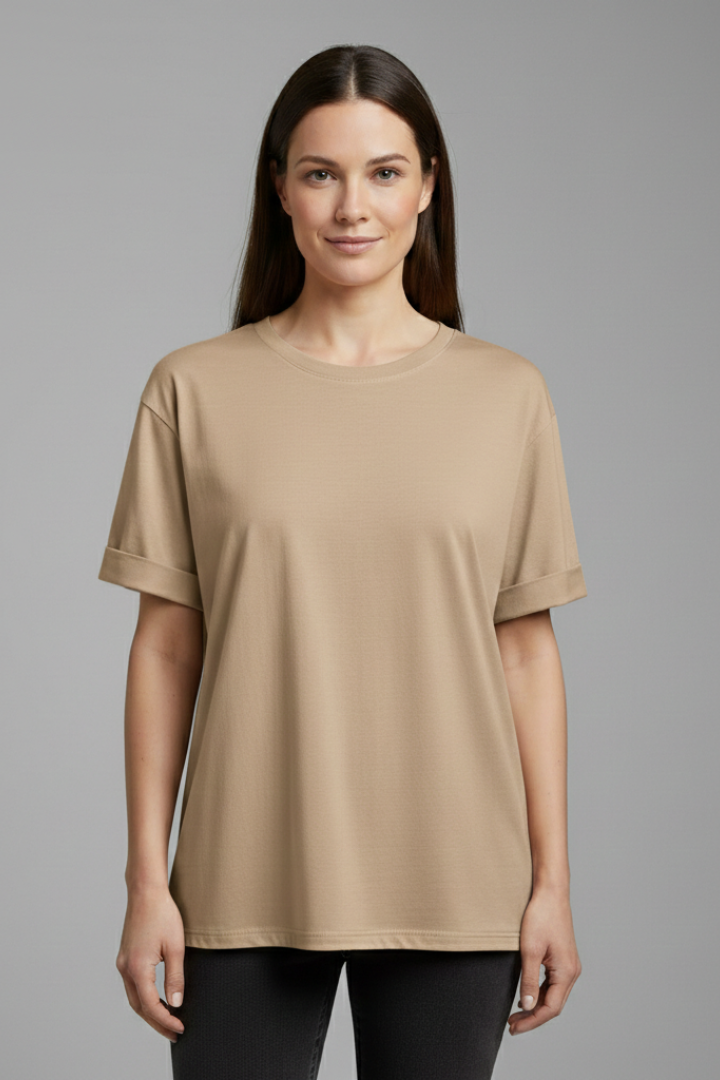 Women’s T-Shirt with Round Neckline and Rolled Sleeves