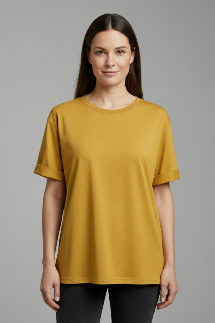 Women’s T-Shirt with Round Neckline and Rolled Sleeves