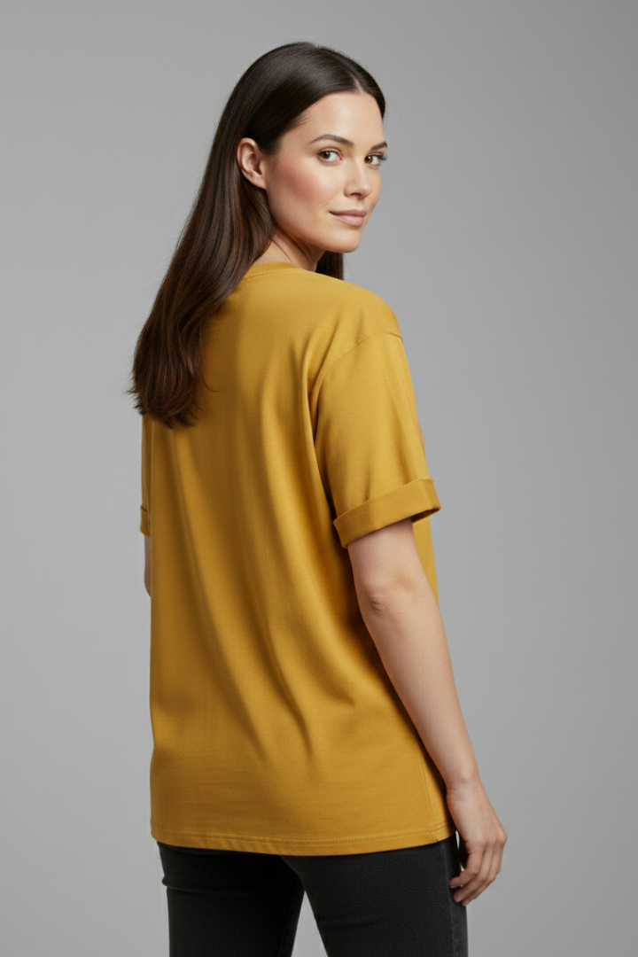 Women’s T-Shirt with Round Neckline and Rolled Sleeves