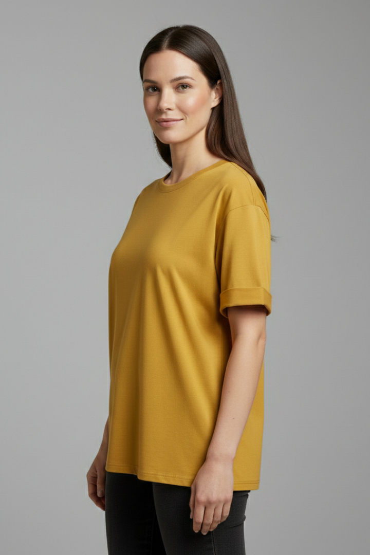 Women’s T-Shirt with Round Neckline and Rolled Sleeves