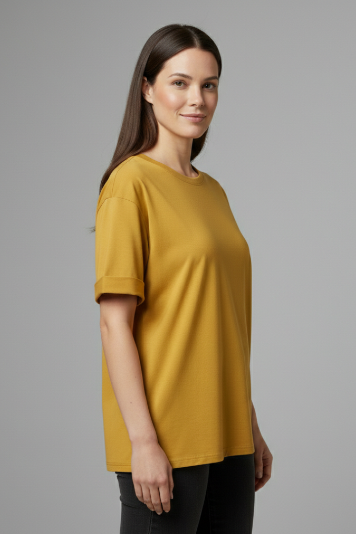 Women’s T-Shirt with Round Neckline and Rolled Sleeves