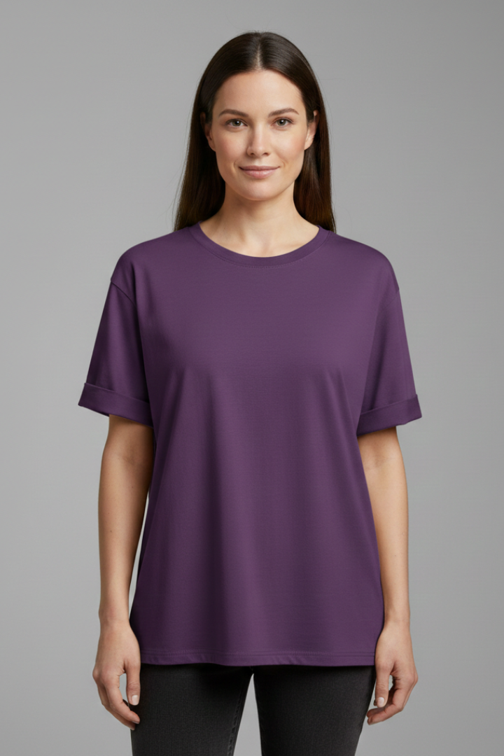 Women’s T-Shirt with Round Neckline and Rolled Sleeves
