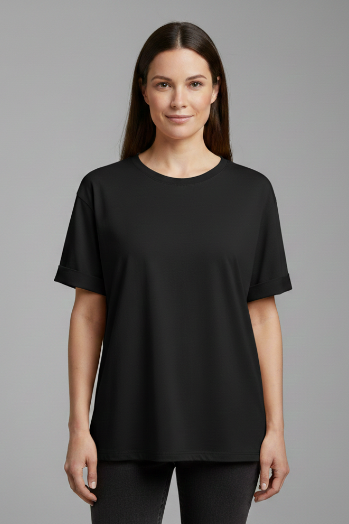 Women’s T-Shirt with Round Neckline and Rolled Sleeves