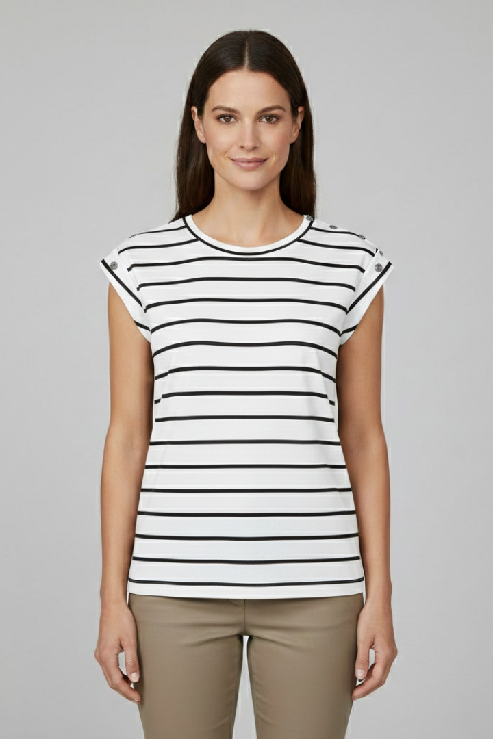 Women’s T-Shirt with Striped Pattern and Cap Sleeves