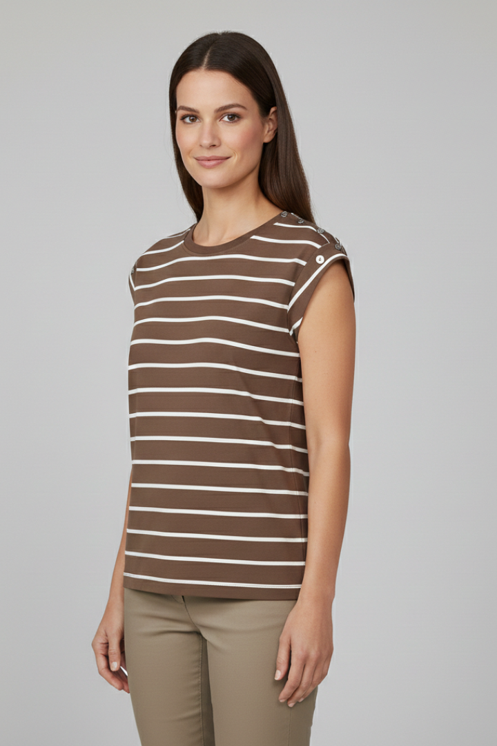 Women’s T-Shirt with Striped Pattern and Cap Sleeves