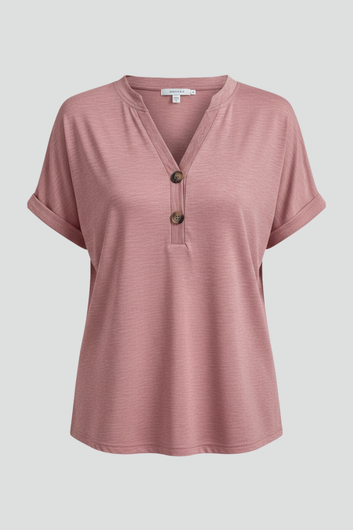Women’s T-Shirt with V Neckline and Button Detail