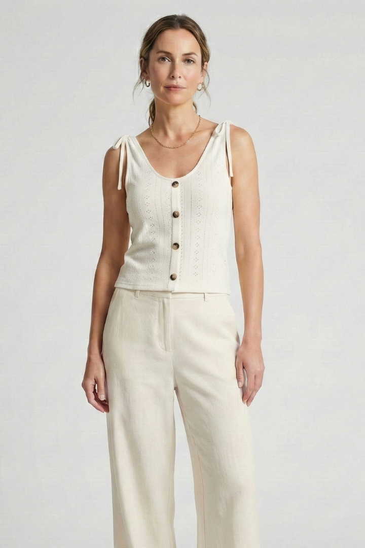 Women’s Tank Top with Button Front and Ribbed Surface