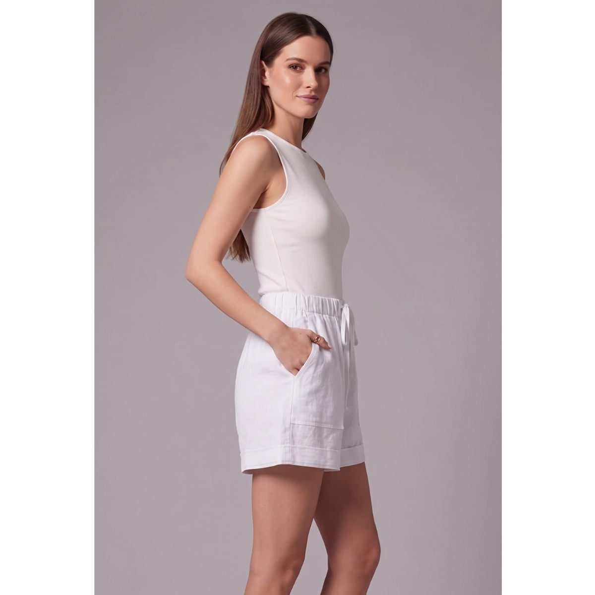 Women’s Textured Shorts with Drawstring Waist and Front Patch Pockets