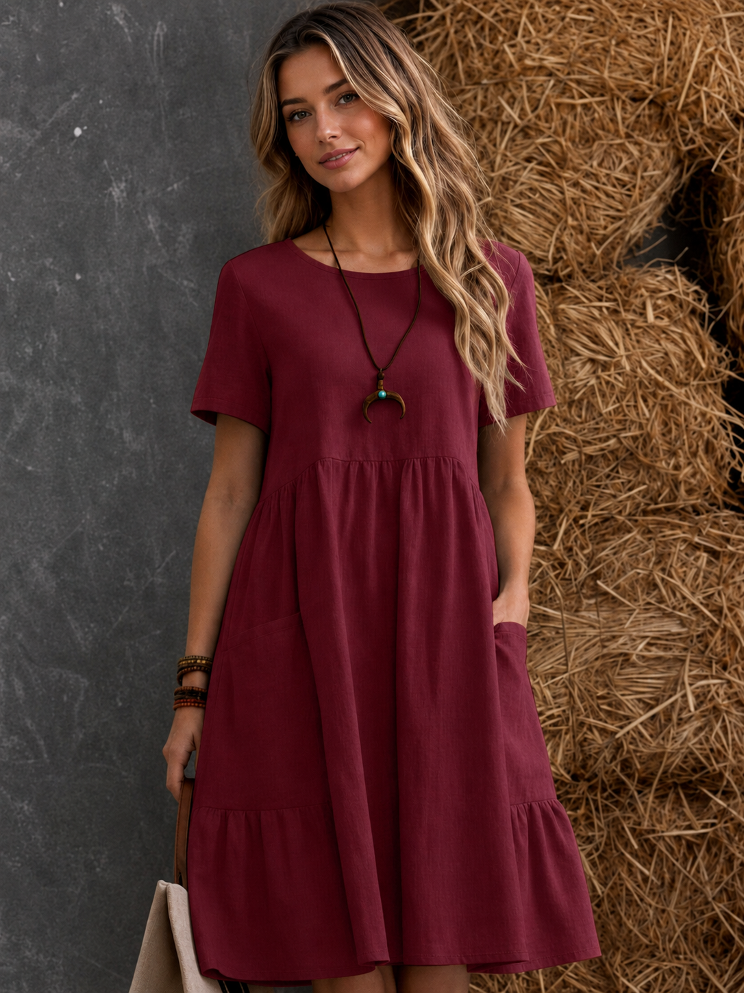 Women's Tiered Pocket Midi Dress