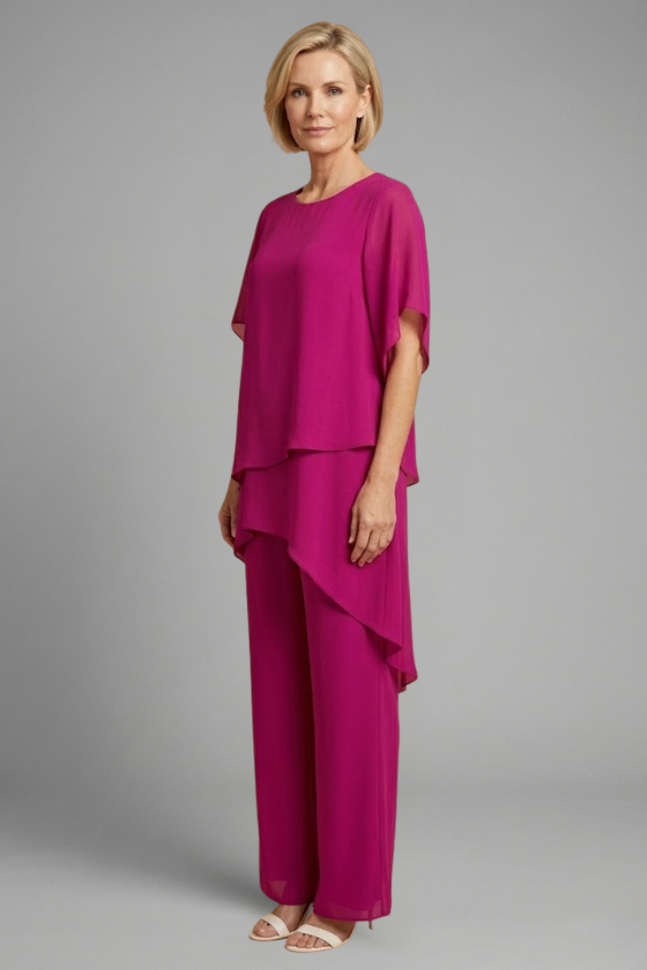 Women’s Top and Trousers Set with Asymmetric Hem and Wide Legs