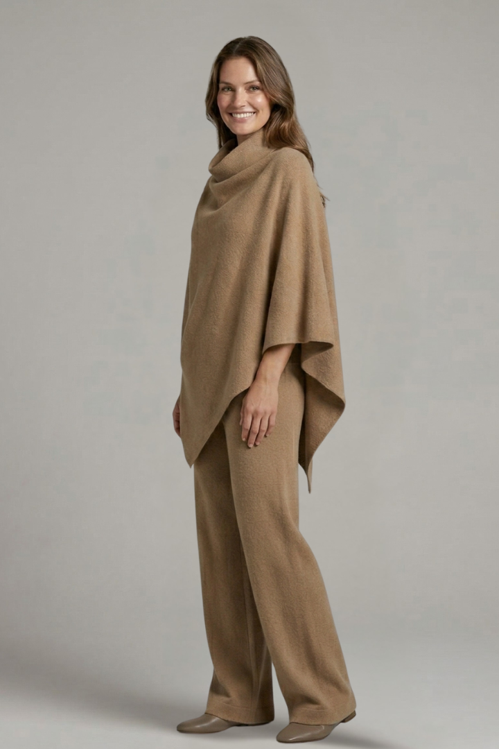 Women’s Top and Trousers Set with High Neck and Wide Sleeves