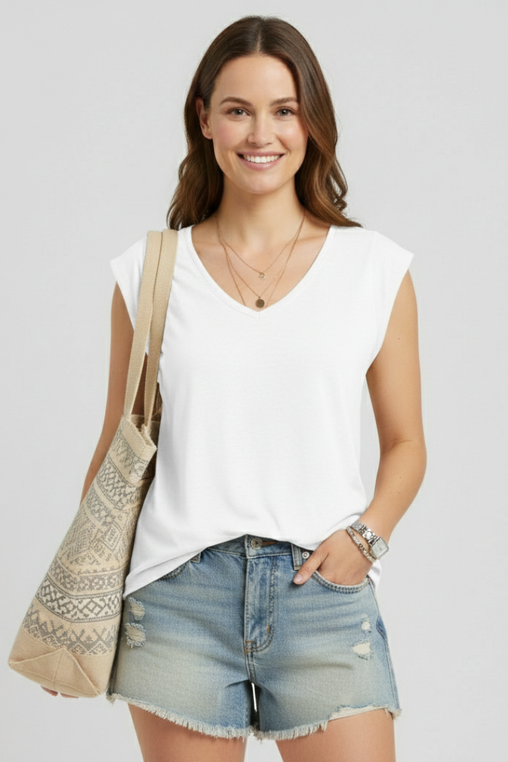 Women’s Top with V-Neckline and Cap Sleeves