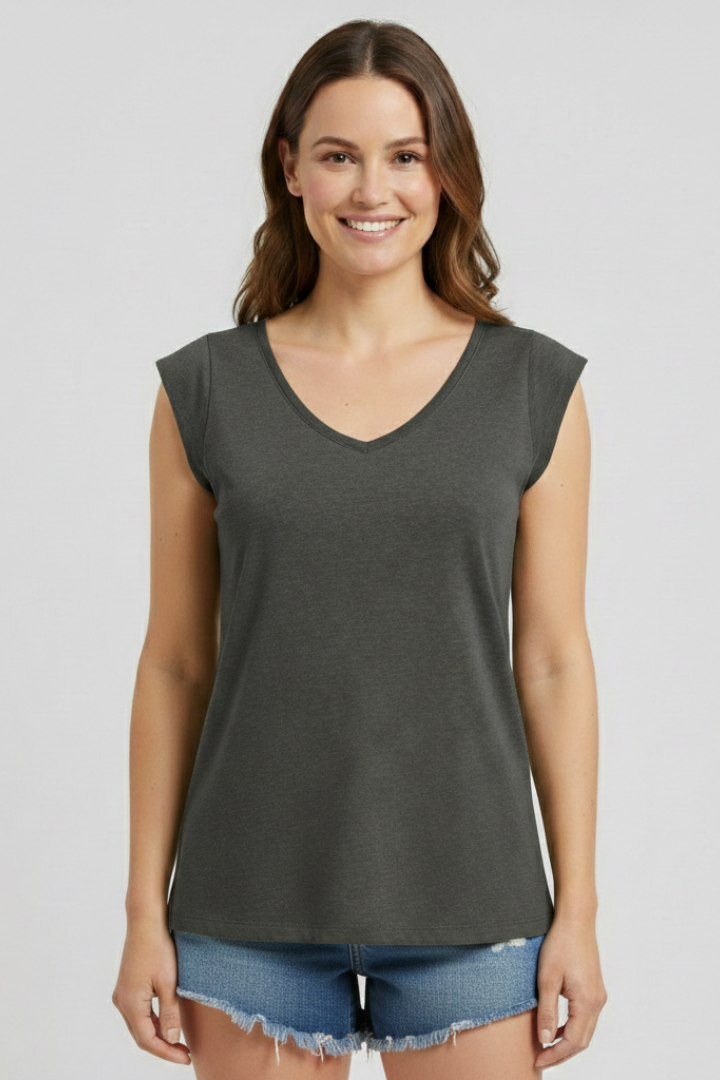 Women’s Top with V-Neckline and Cap Sleeves