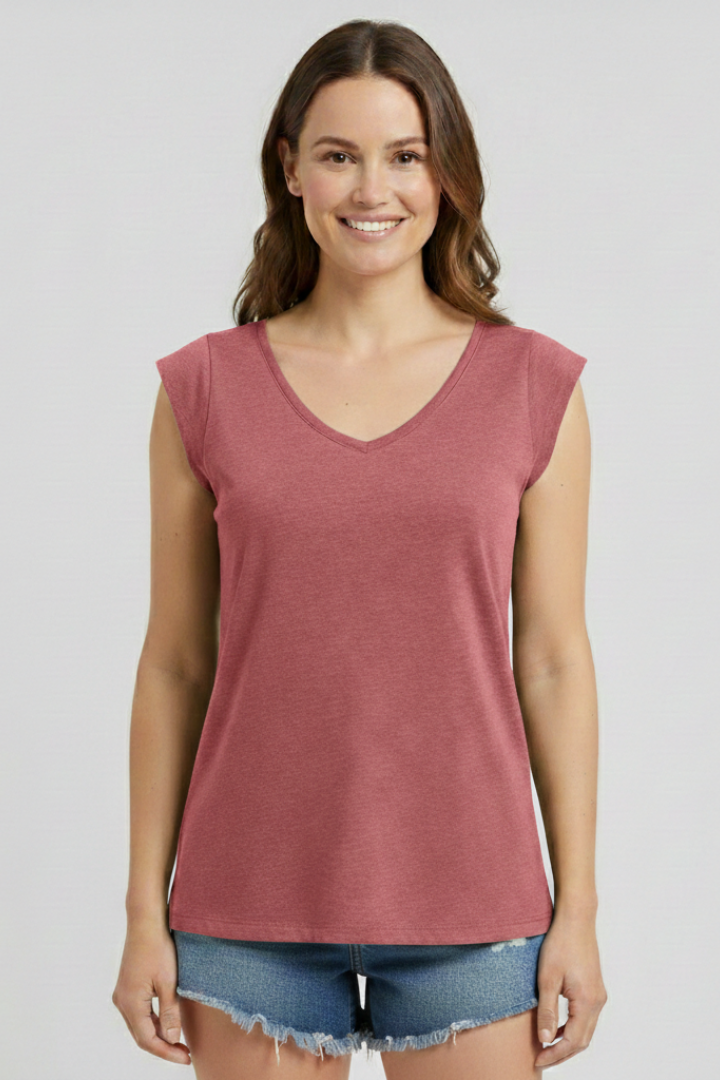 Women’s Top with V-Neckline and Cap Sleeves