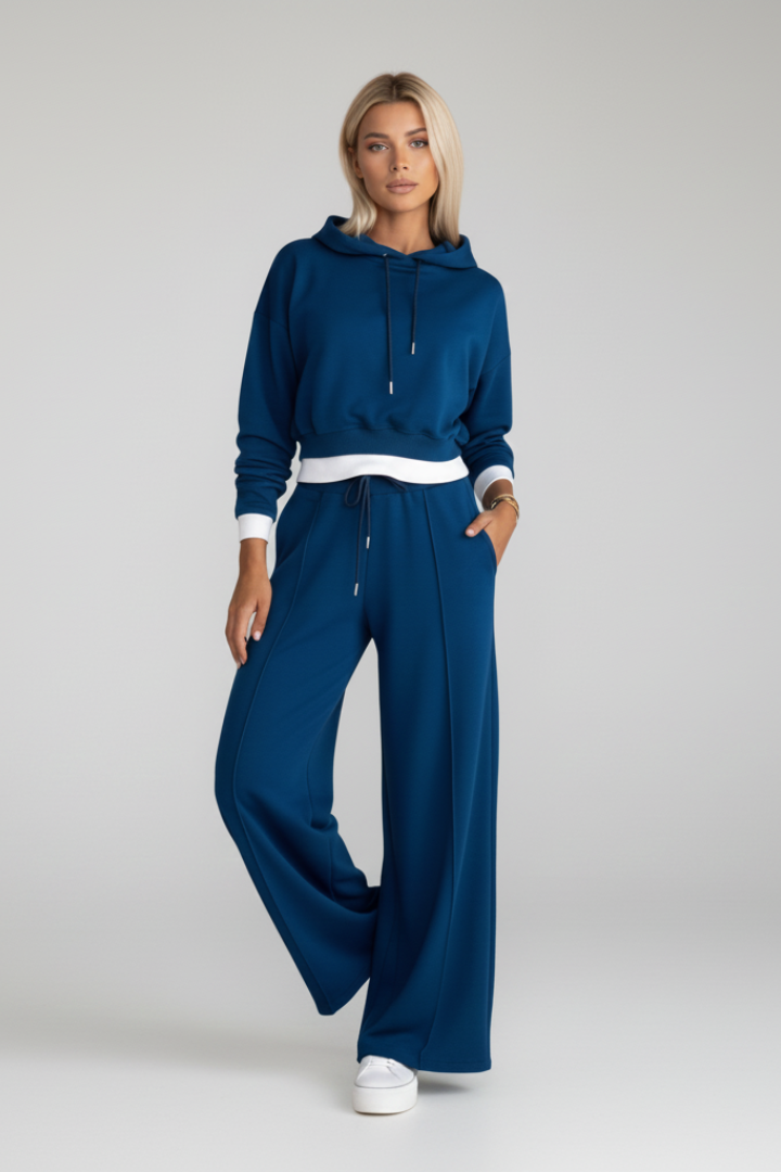 Women’s Tracksuit Set with Cropped Hoodie and Wide Leg Pants