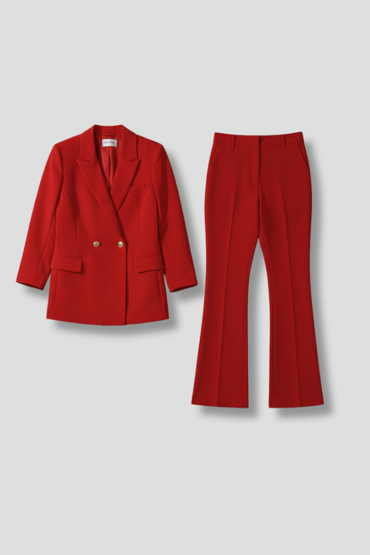 Women’s Trouser Suit with Lapel Collar and Double-Breasted Fastening