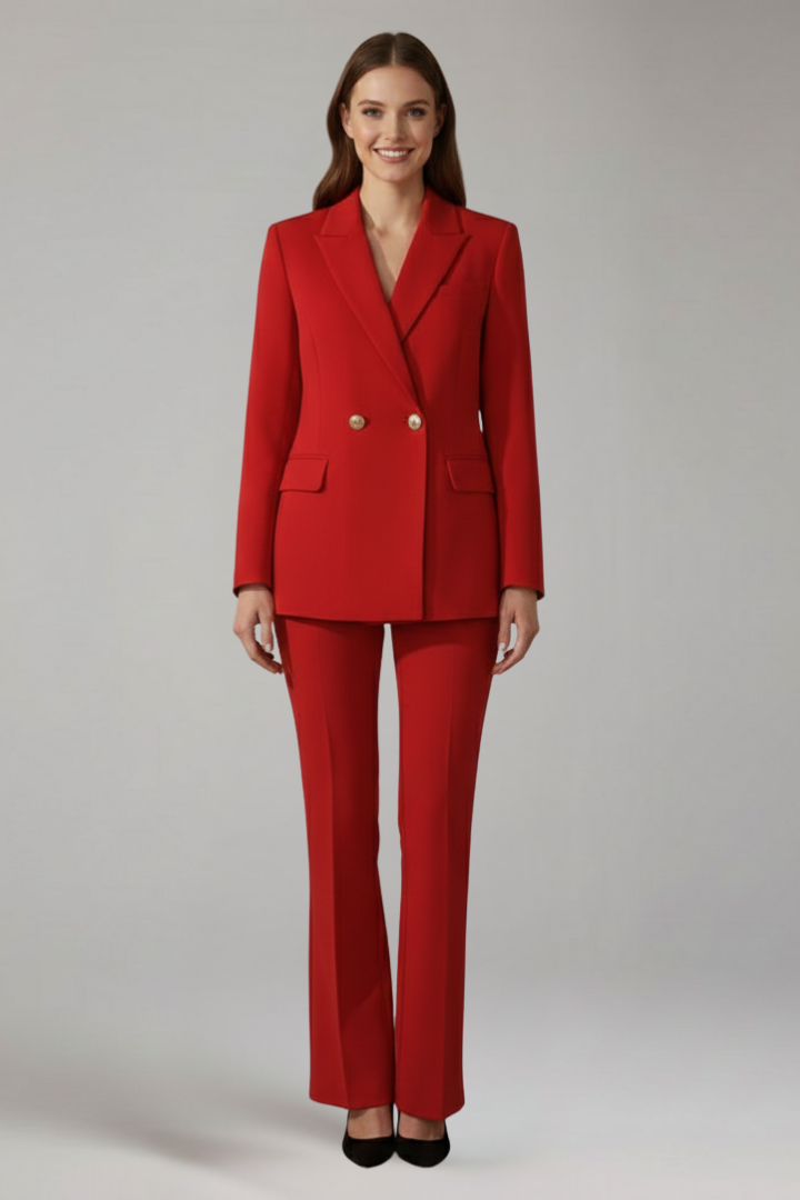 Women’s Trouser Suit with Lapel Collar and Double-Breasted Fastening