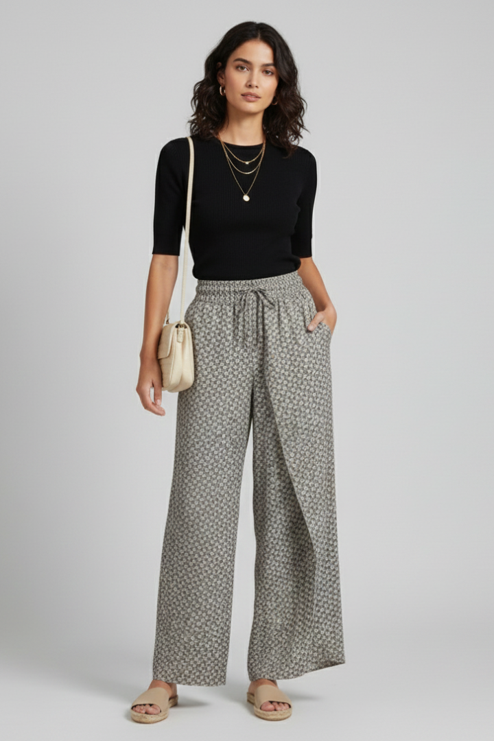 Women’s Trousers with Geometric Print and Elastic Waistband
