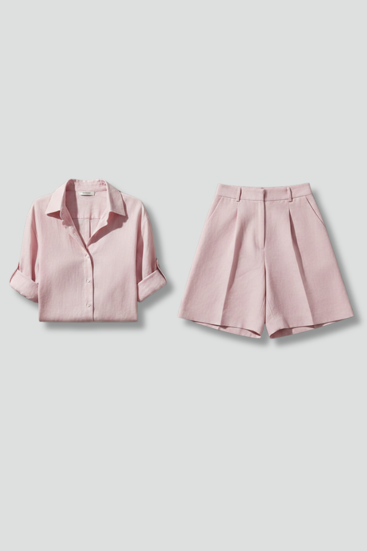 Women’s Two-Piece Set with Button Shirt and Wide Shorts