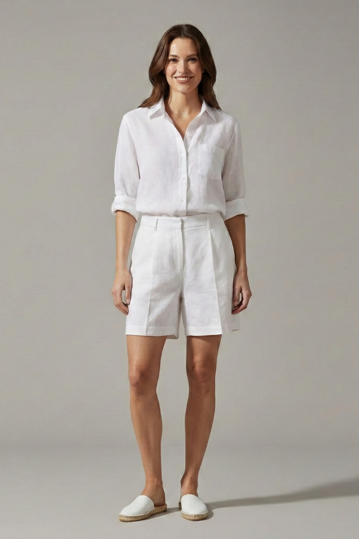 Women’s Two-Piece Set with Button Shirt and Wide Shorts