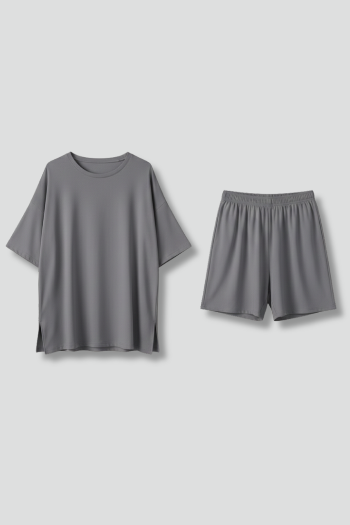 Women’s Two-Piece Set with Crew Neck Top and Loose Shorts