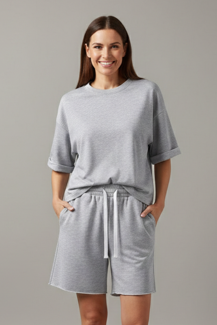 Women’s Two-Piece Set with Crop Top and Drawstring Shorts