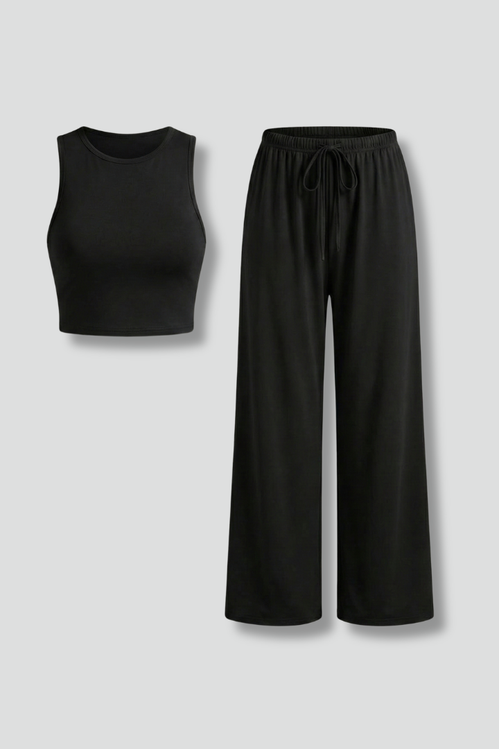 Women’s Two-Piece Set with Cropped Top and Wide Trousers