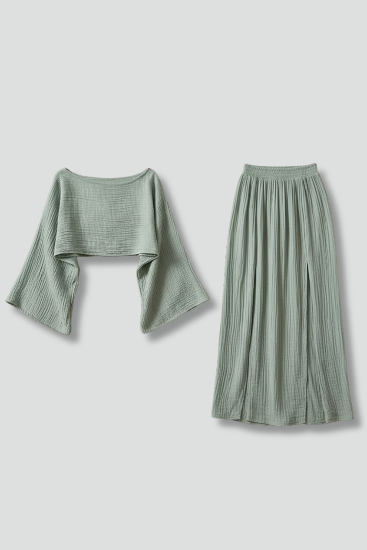 Women’s Two-Piece Set with Long Sleeve Top and Maxi Skirt