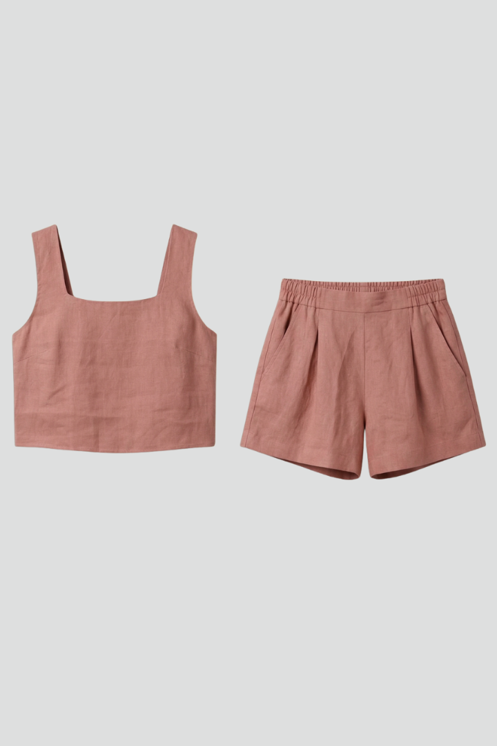 Women’s Two-Piece Set with Sleeveless Top and Elastic Waist Shorts