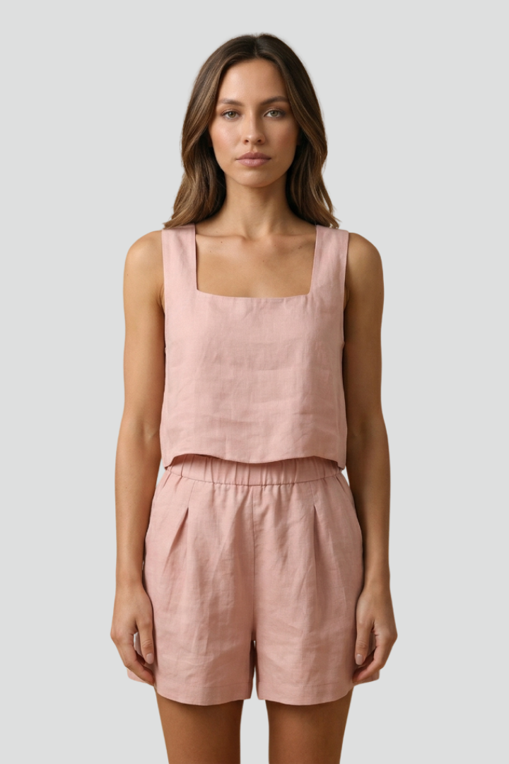 Women’s Two-Piece Set with Sleeveless Top and Elastic Waist Shorts