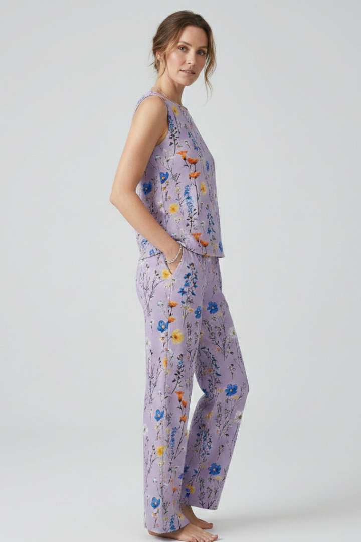 Women’s Two-Piece Set with Sleeveless Top and Wide Leg Trousers