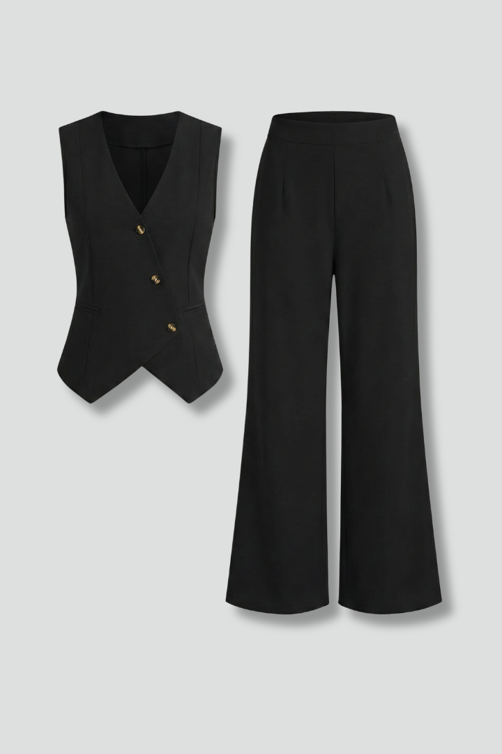 Women’s Two-Piece Set with Sleeveless Waistcoat and Wide Trousers