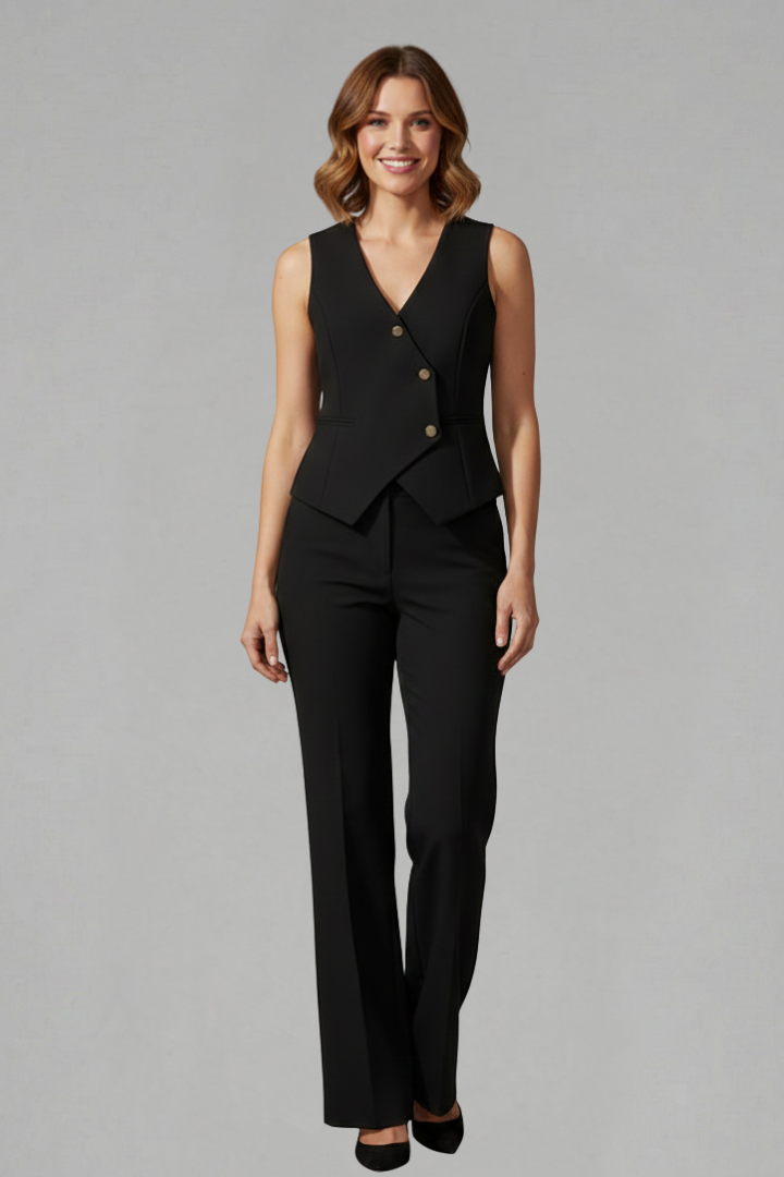 Women’s Two-Piece Set with Sleeveless Waistcoat and Wide Trousers