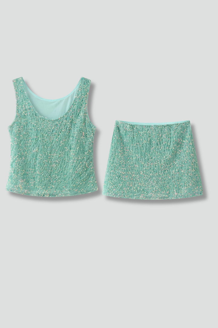 Women’s Two-Piece Set with Strap Top and Mini Skirt