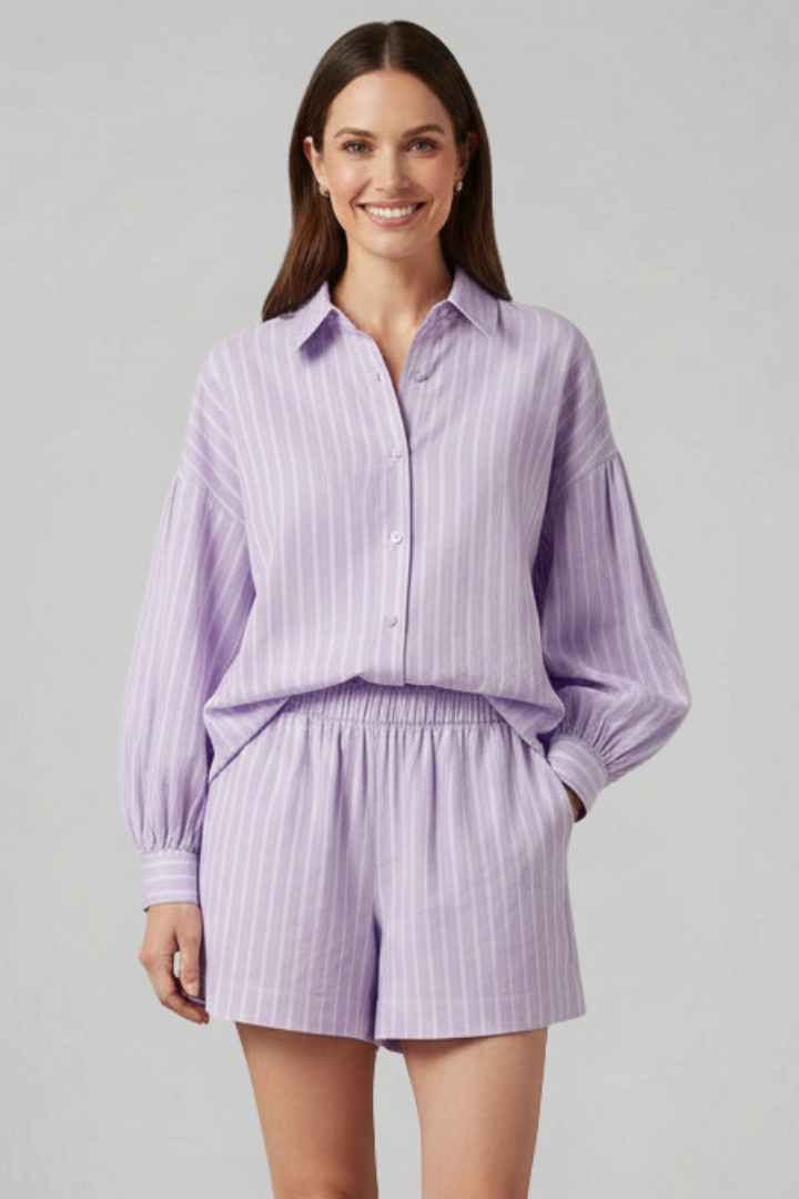 Women’s Two Piece Set with Button Shirt and Shorts