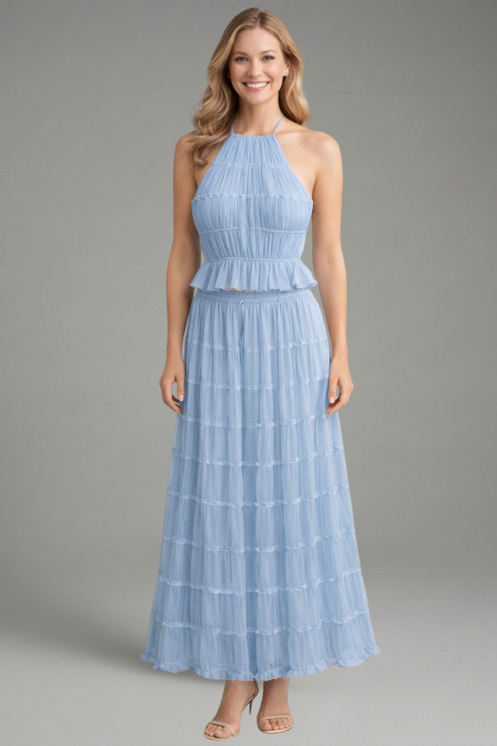 Women’s Two Piece Set with Halter Top and Maxi Skirt