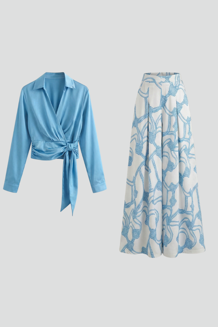 Women’s Two Piece Set with Long Sleeve Crop Top and Maxi Skirt