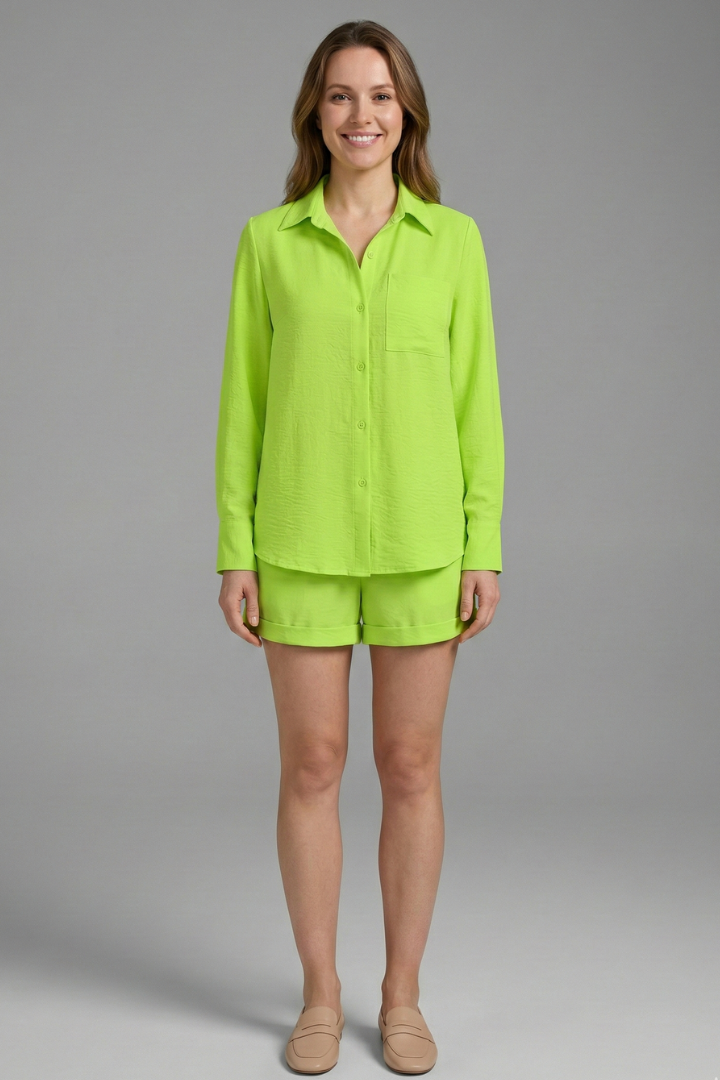 Women’s Two Piece Set with Long Sleeve Shirt and Shorts