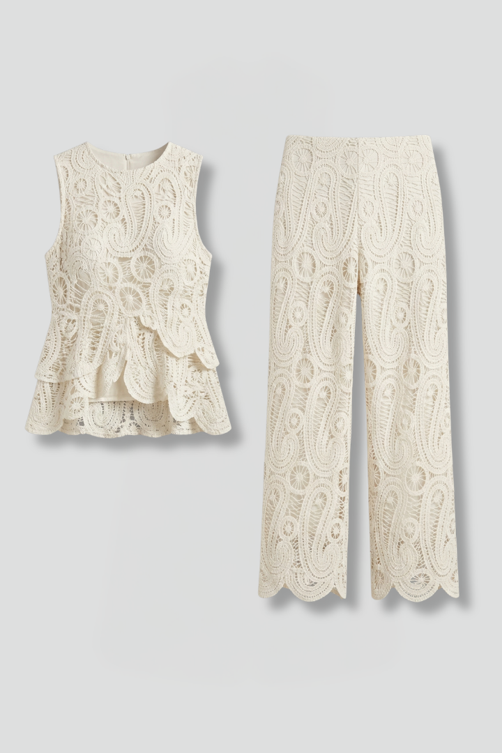 Women’s Two Piece Set with Openwork and Asymmetrical Design