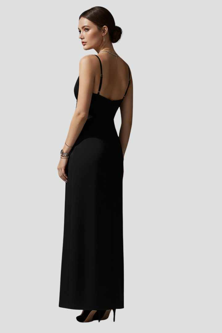 Women’s V-Neck Dress with Spaghetti Straps and Side Slit